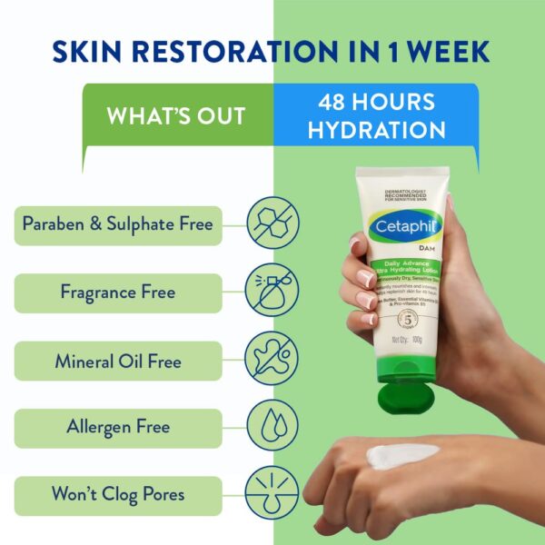 Cetaphil - Daily Advance Ultra Hydrating Lotion for Dry/Sensitive Skin, Long Lasting Moisturizer for Face & Body, Multi, 100 g - Image 2