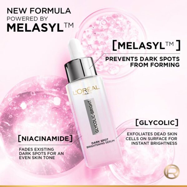 Loreal Paris -Glycolic Bright 8% [Melasyl + Niacinamide] Face Serum for Brightening Dark Spots - Image 6