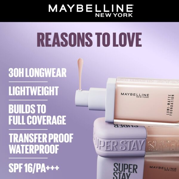 Maybelline New York Super Stay Lumi-Matte Lightweight Liquid Foundation - Image 2