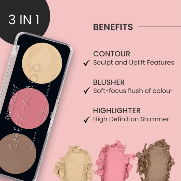 Swiss Beauty - Cheek-A-Boo 3-in-1 Face Palette with Blusher , Contour and Highlighter - Image 4