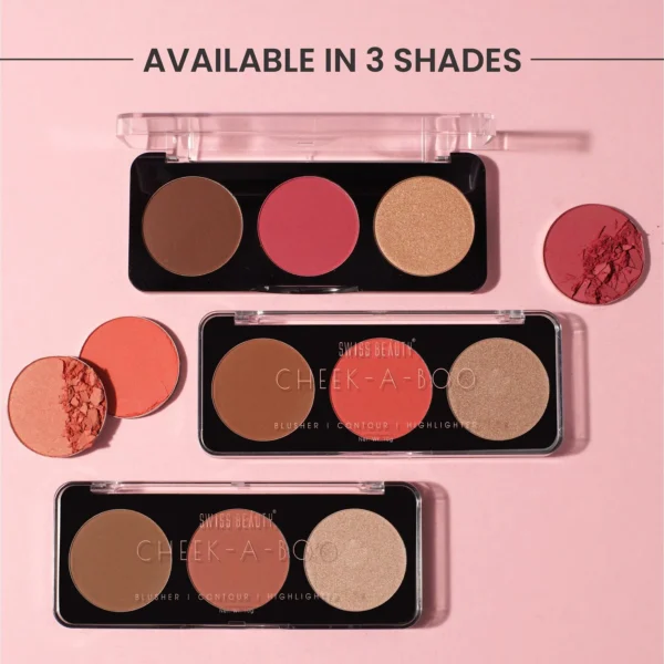 Swiss Beauty - Cheek-A-Boo 3-in-1 Face Palette with Blusher , Contour and Highlighter - Image 3